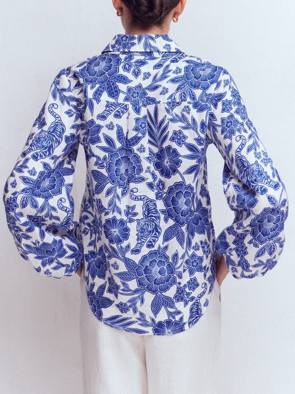 NWT Boden Puff Sleeve Blue Floral Linen Shirt  - size 6 - Picture 3 of 15